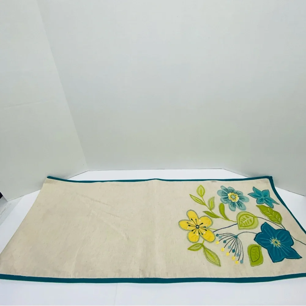 Artistic Accents Table Runner Beige w/Teal Yellow Green Floral Print  72